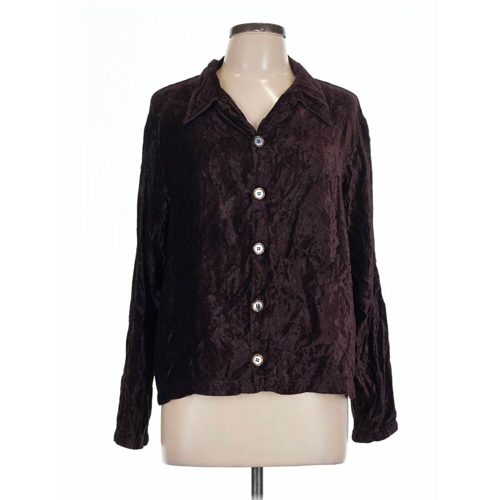 VTG 90s CP Shades Sausalito Plum Velvet Button Down Top Sz. M